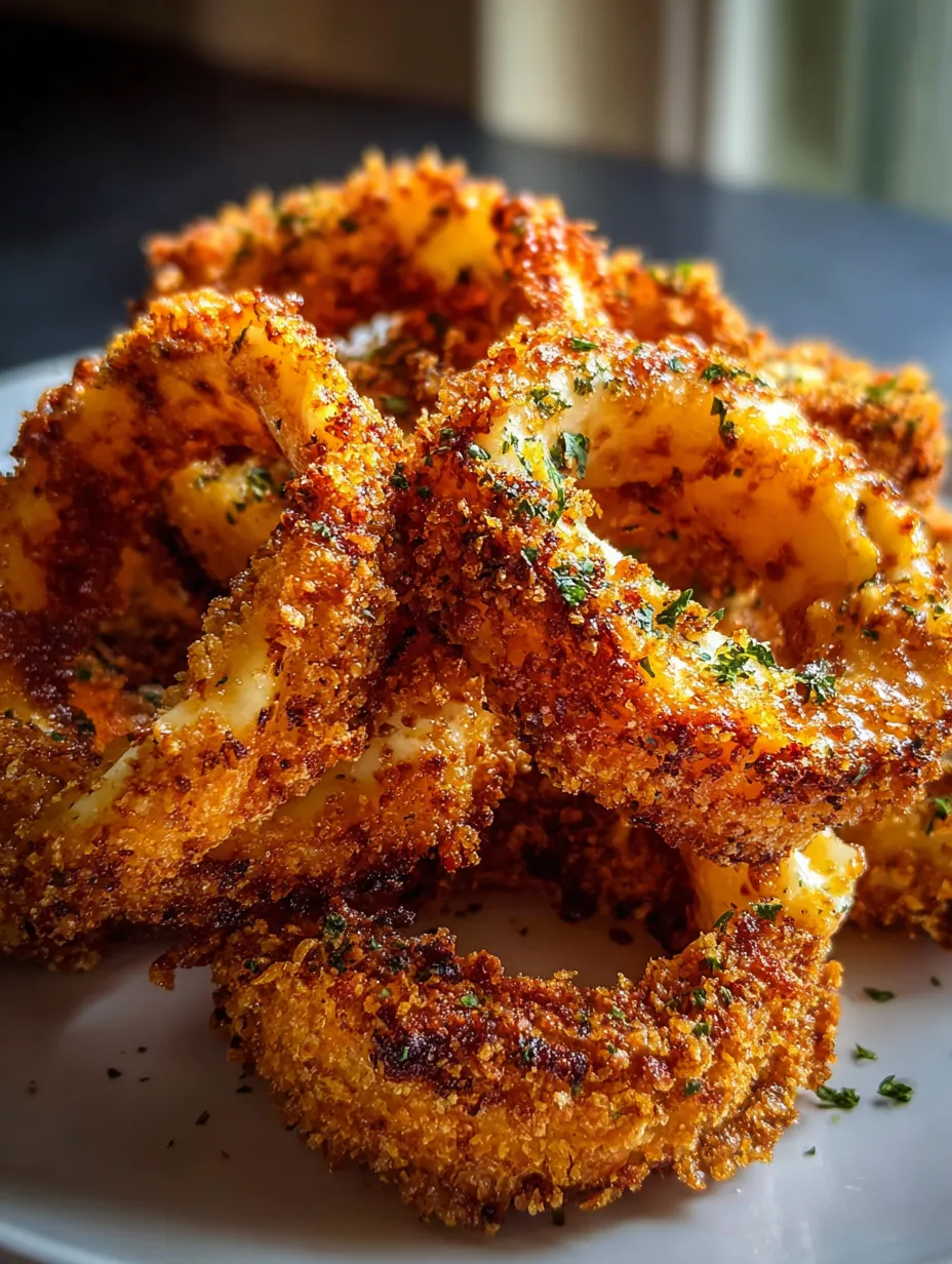 Aros de cebolla fritos en un plato.
