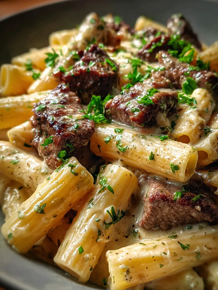 Un plato de pasta con carne y queso.