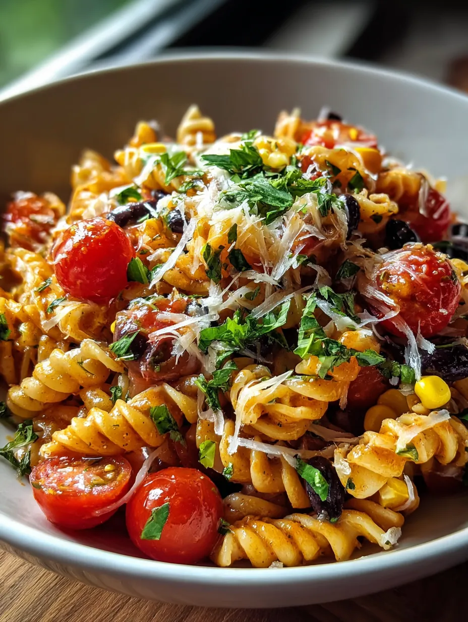 Un bowl de pasta con tomates y queso.