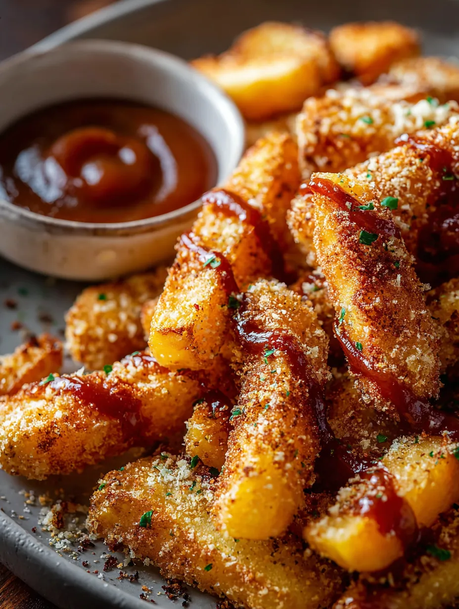 Un bol de palitos con ketchup.