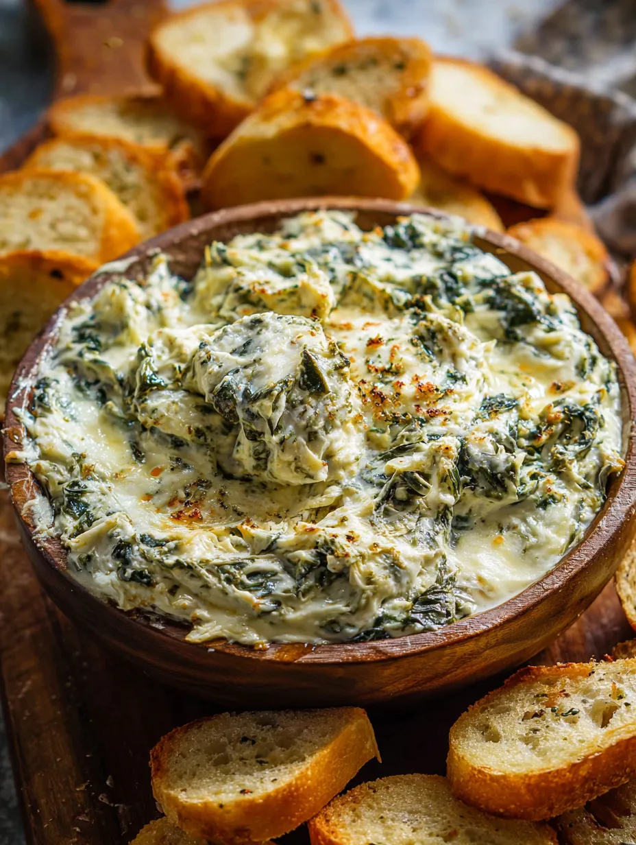 Un tazón de dip con pan y vegetales.