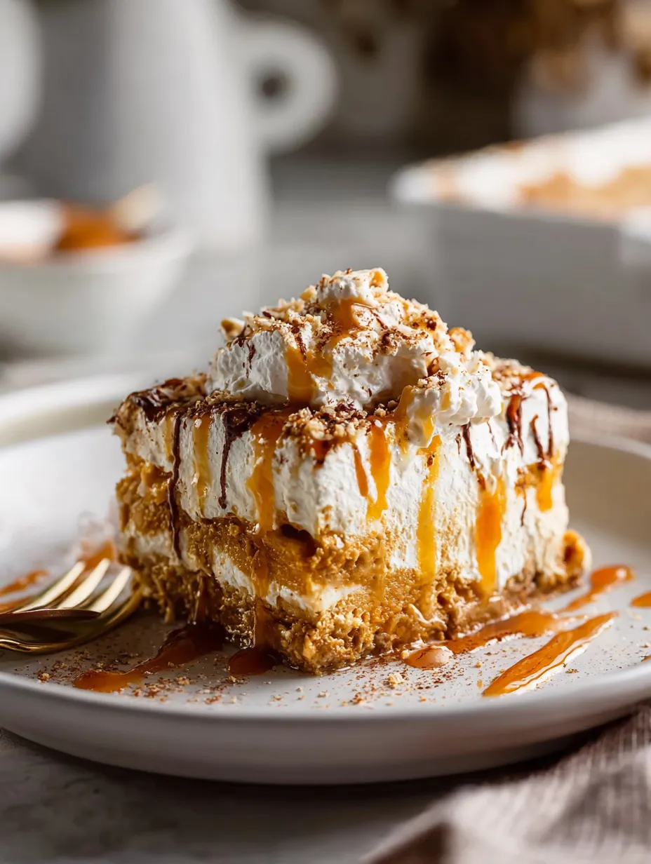 Un trozo de postre con caramelo encima.