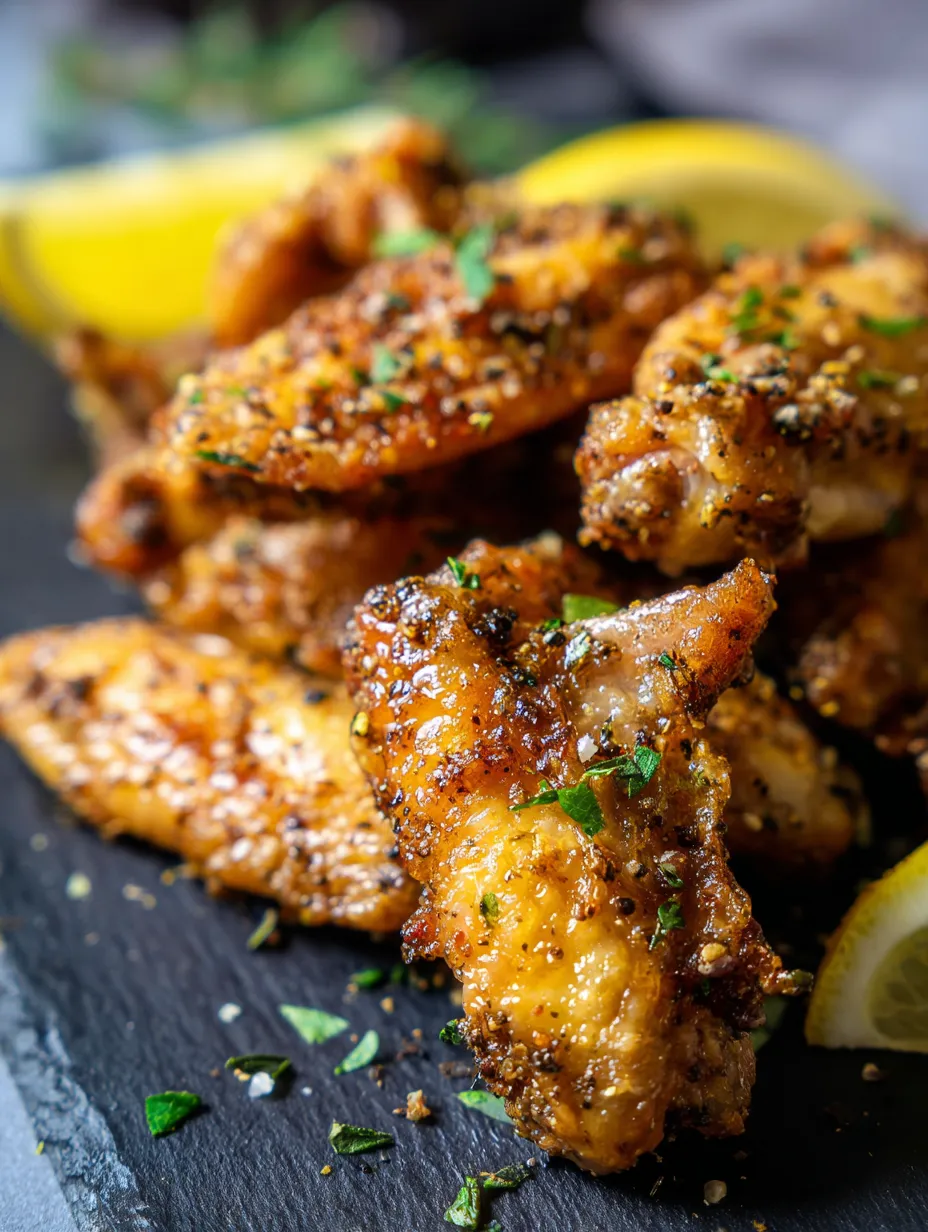 Un plato de pollo frito con gajos de limón.