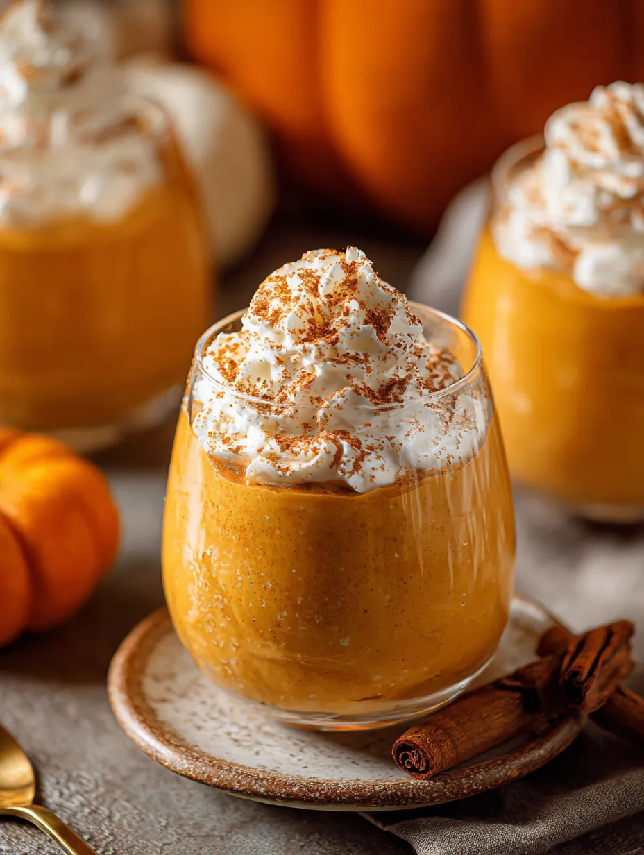 Mousse de calabaza en vaso con crema montada.