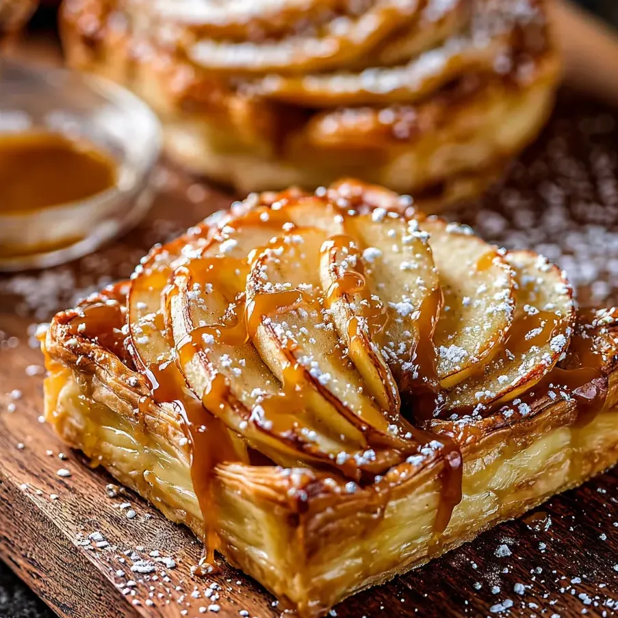 Un postre de hojaldre con caramelo encima.