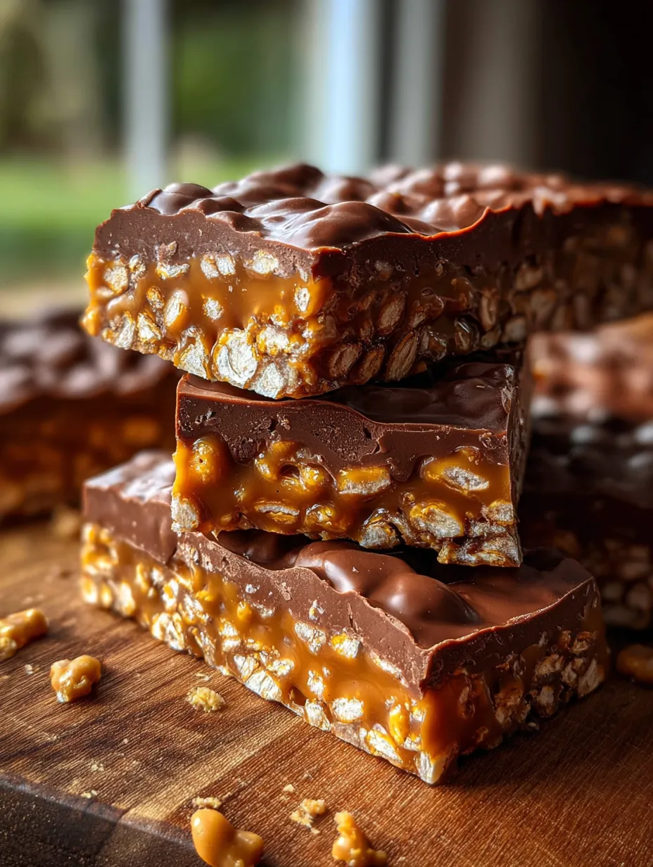 Barras apiladas de caramelo y chocolate.