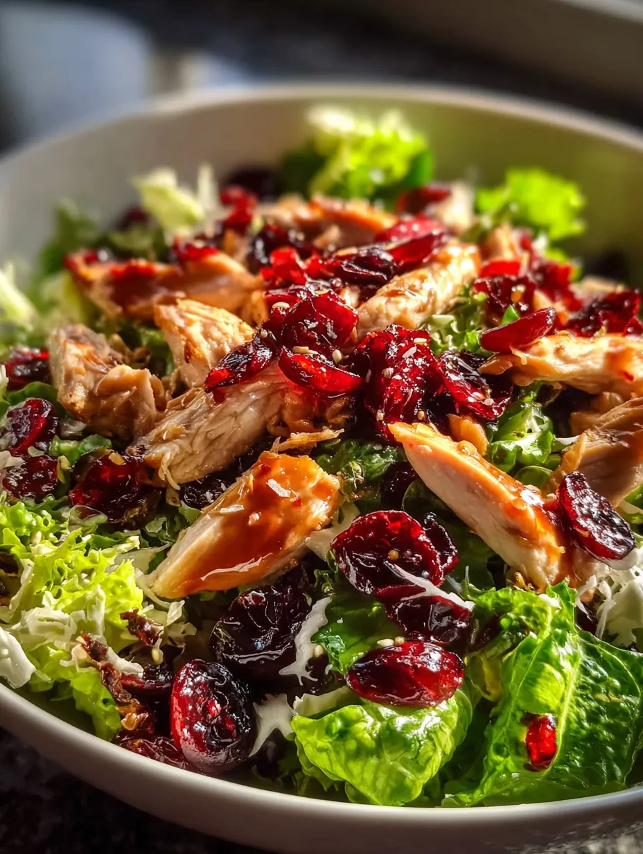 Un bol de ensalada con pollo, arándanos y lechuga.