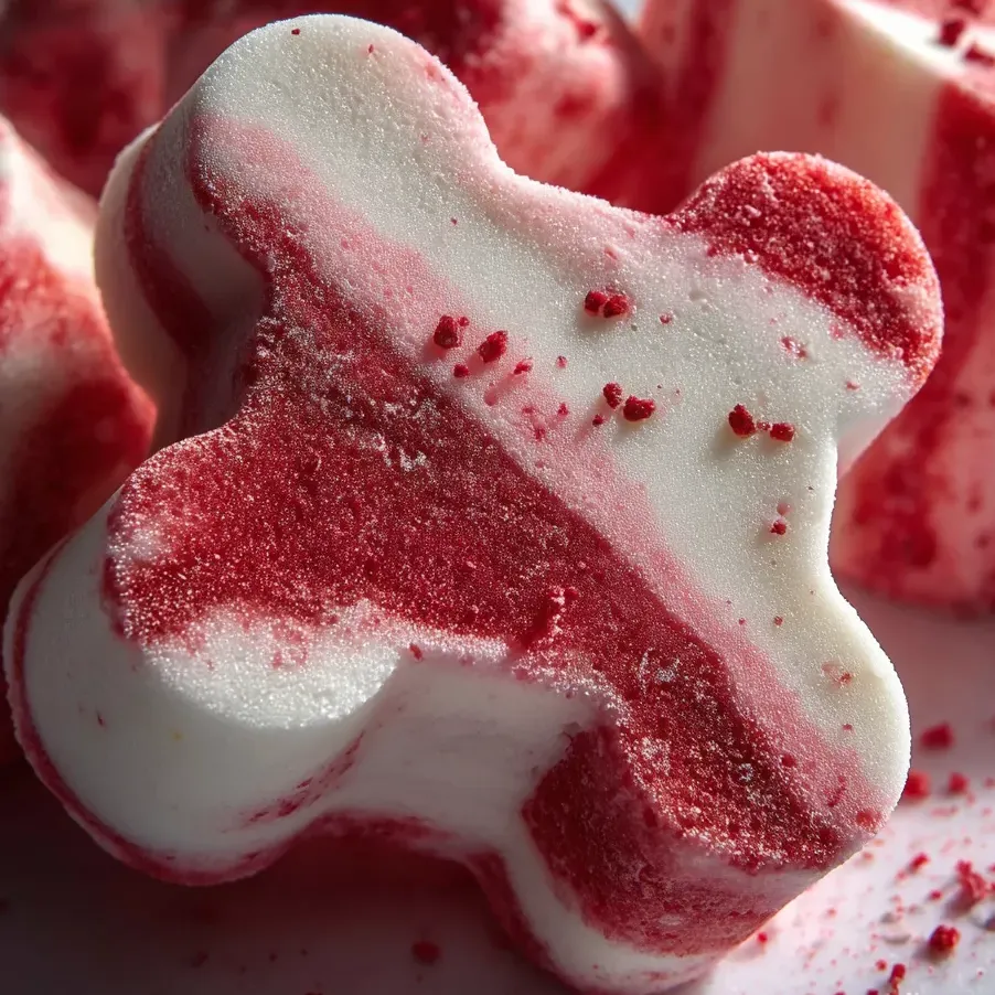 Caramelo rojo y blanco con forma de perro.
