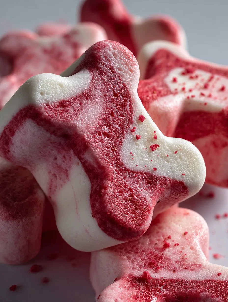Un dulce rosa y blanco con la forma de perrito.