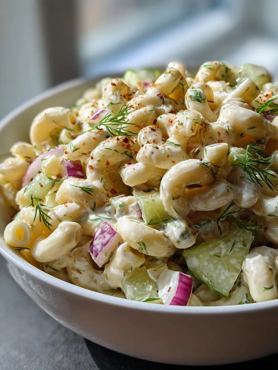 Un bowl de ensalada de pasta con verduras.