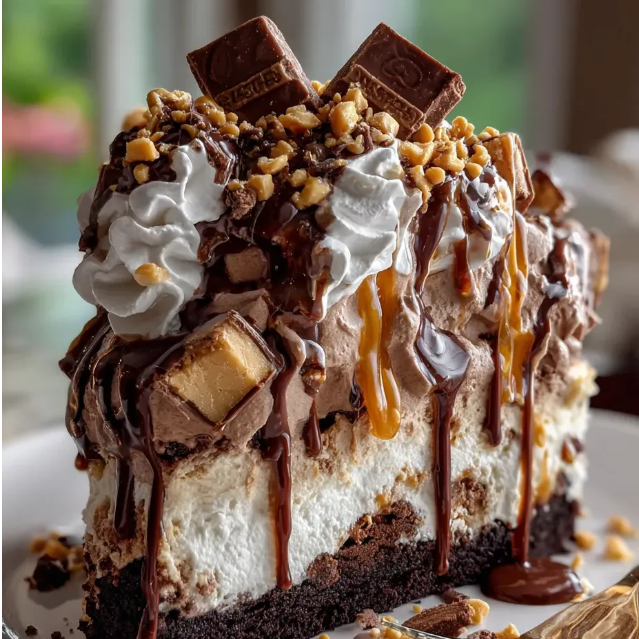 Una porción de pastel de chocolate con caramelo encima.