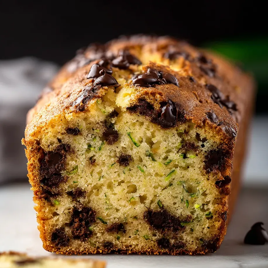 Una rebanada de pan de plátano y chocolate con sirope de chocolate encima.