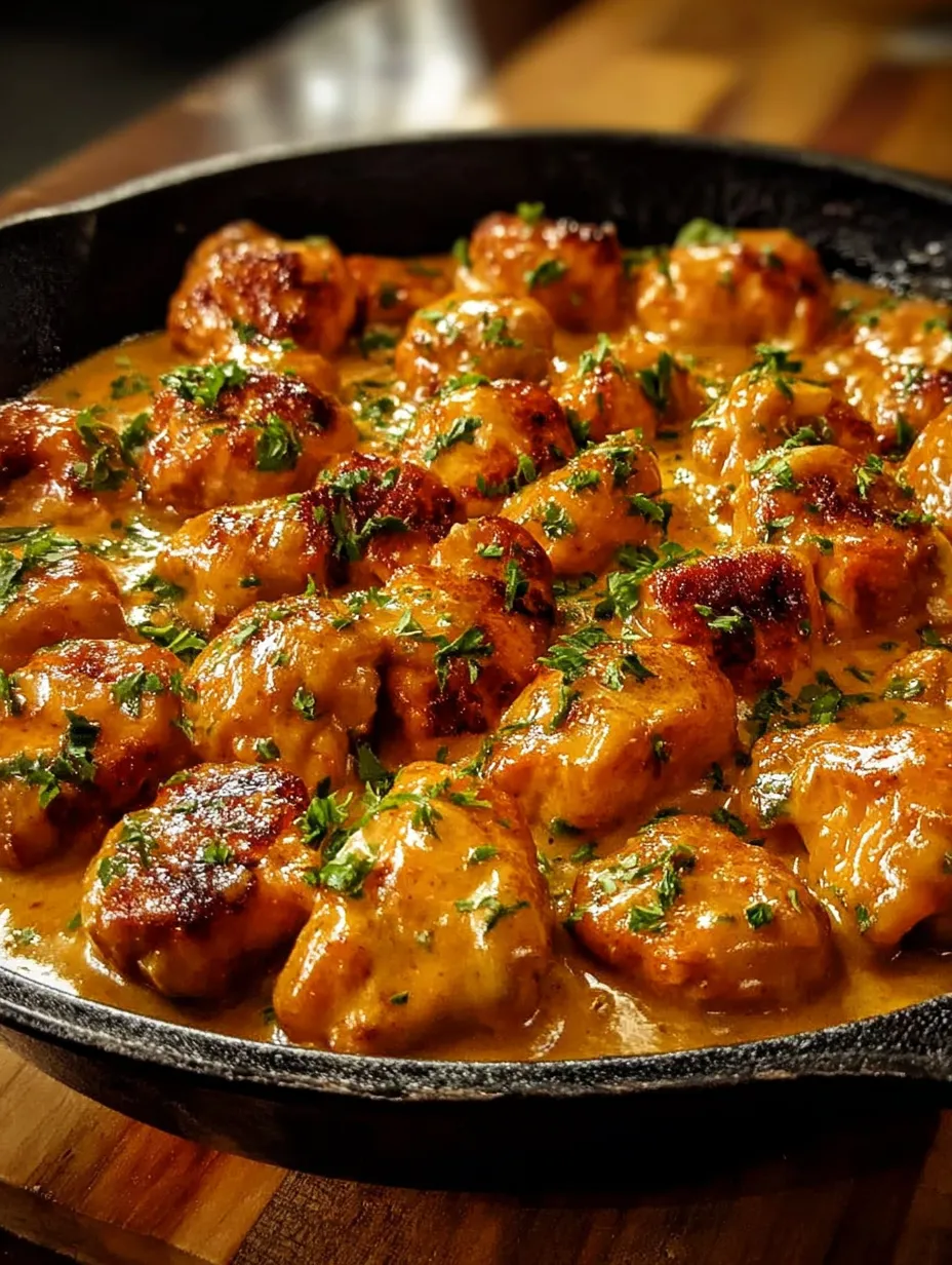 Ein schwarzer Schmortopf gefüllt mit Käse, cremiger Sauce und Zwiebeln.