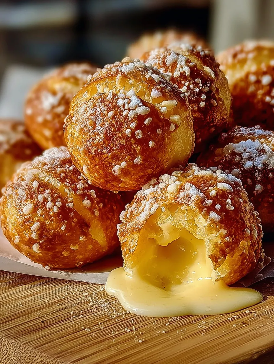 Varias bolitas recién horneadas, doradas y crujientes en la mesa listas para comer.