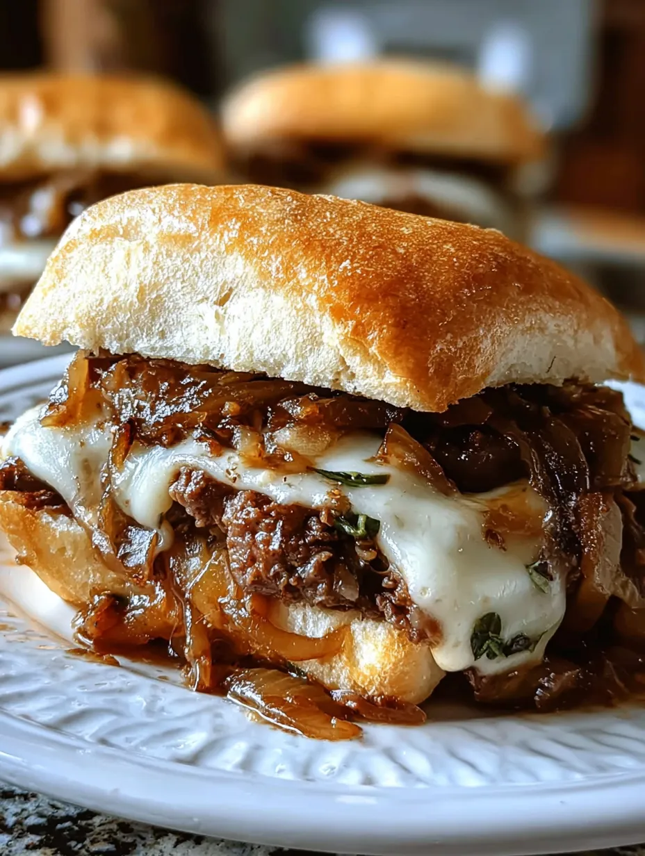 Un sándwich con queso y cebolla en un plato blanco.