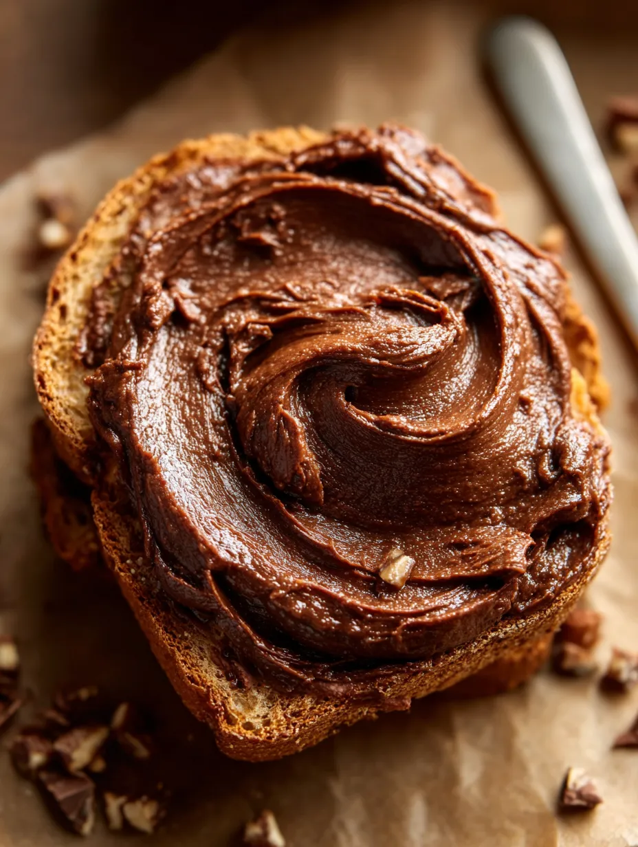 Sopa de chocolate sobre una rebanada de pan.