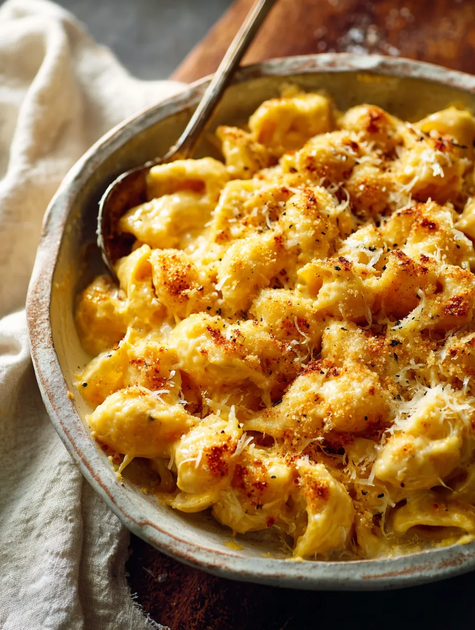 Un cuenco con pasta tipo penne y queso parmesano sobre un platito.