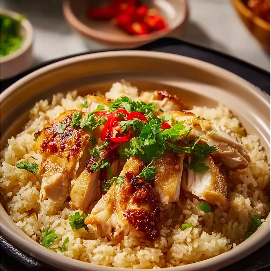 Un guiso de frijoles con pollo asado y cebollas.