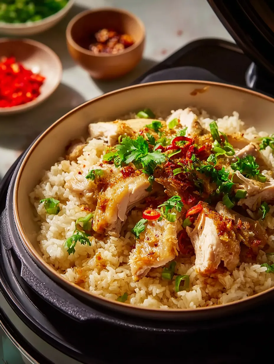 Un cuenco con arroz y pollo.