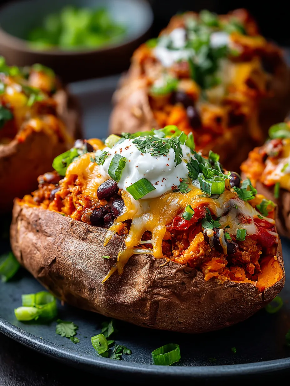 Una batata al horno con queso, tomate, pimientos y cebolla.