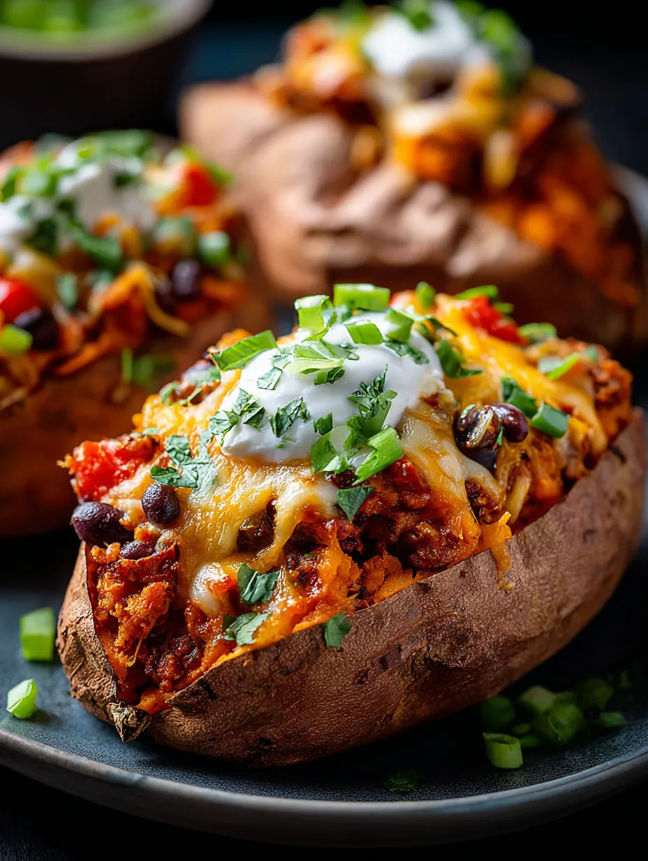 Dos pimientos asados cubiertos de queso y cebolla.
