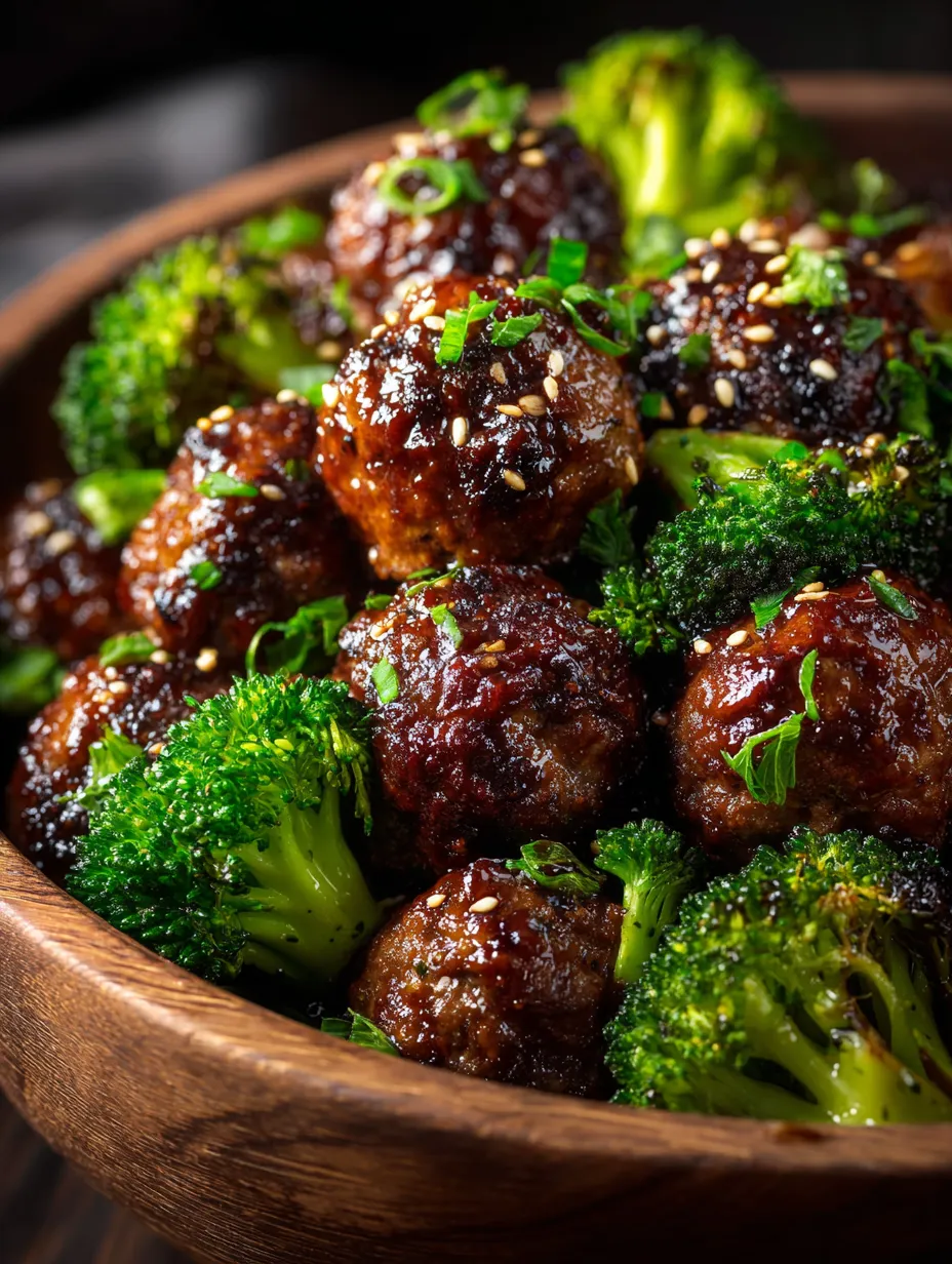 Un bol de madera con carne mezclada, especias y trozos de brócoli.