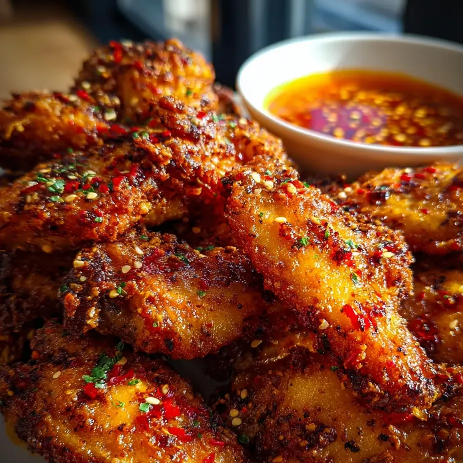 Plato con alitas de pollo recién hechas y bañadas en salsa.