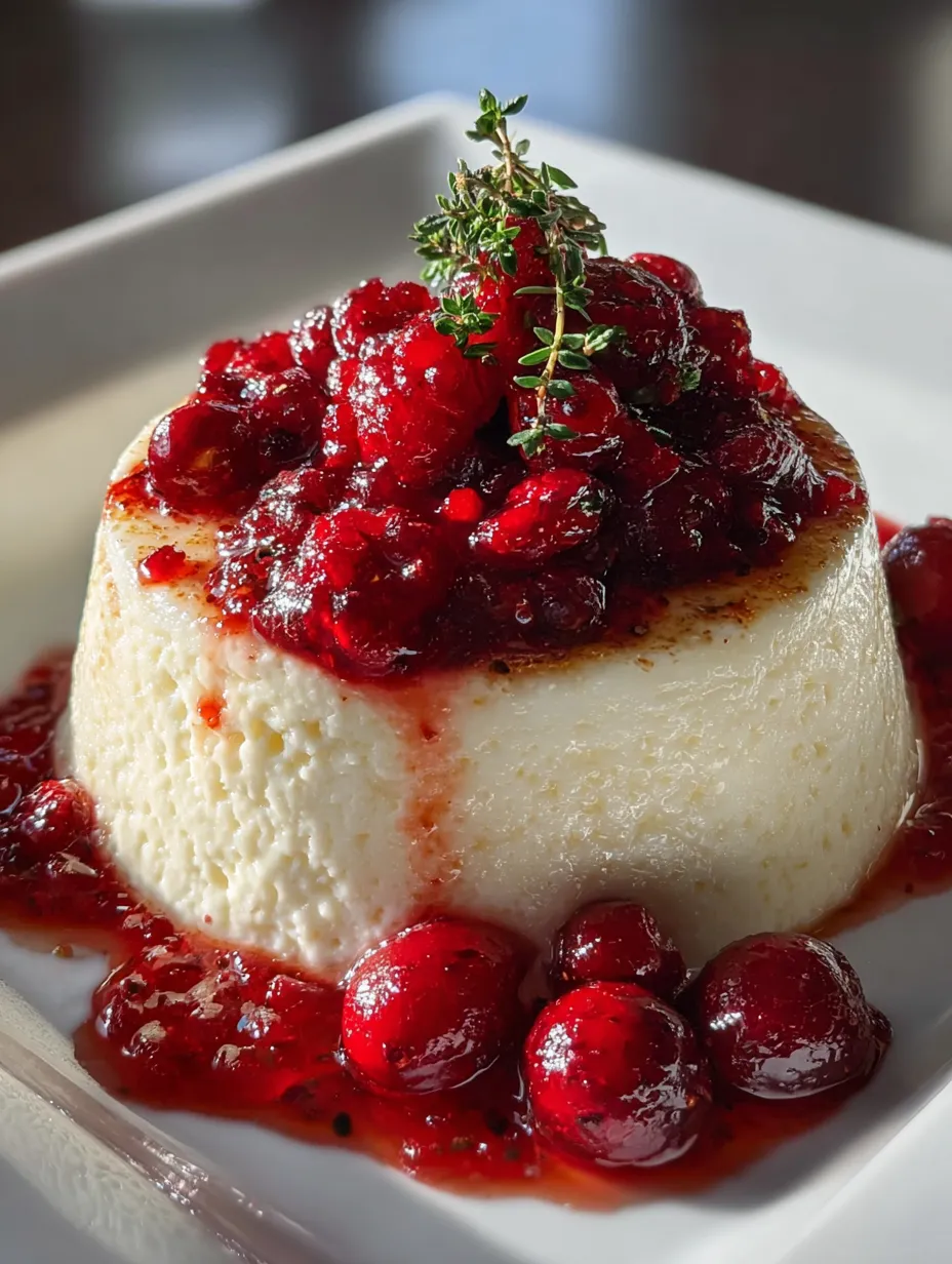 Plato blanco con crema cremosa decorada con arándanos rojos y cebolla.