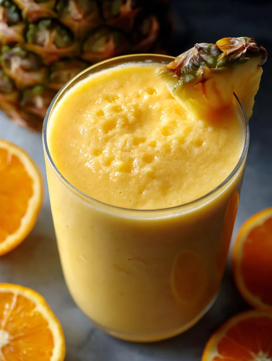 Vaso con mezcla cremosa y potente, lleva zumo de naranja, leche y frutas cítricas.