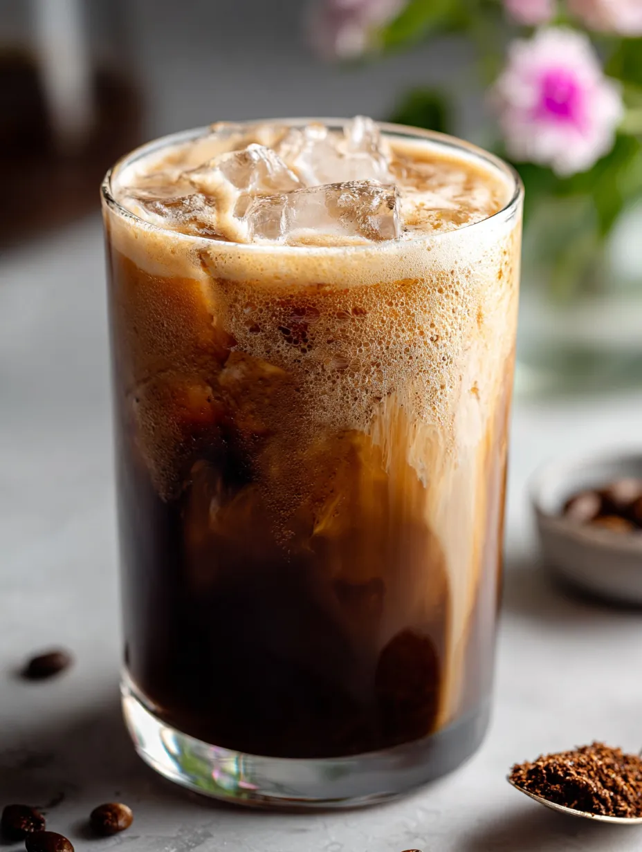 Un vaso con café y hielo.