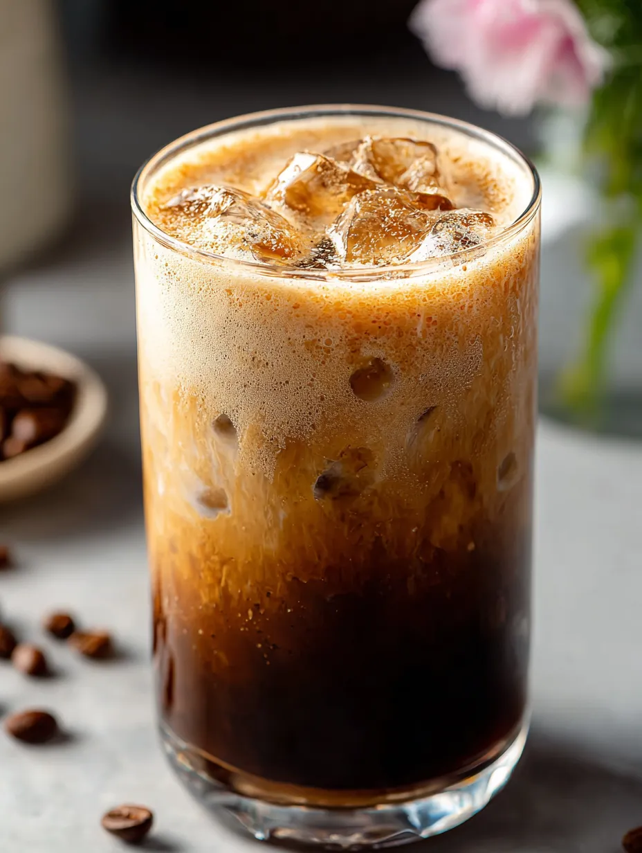 Un vaso con café y hielo.