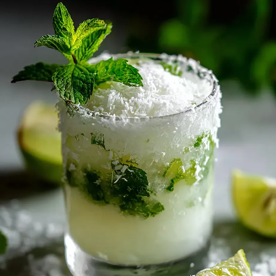 Un vaso con menta, lima y otros ingredientes mezclados con agua y hielo.