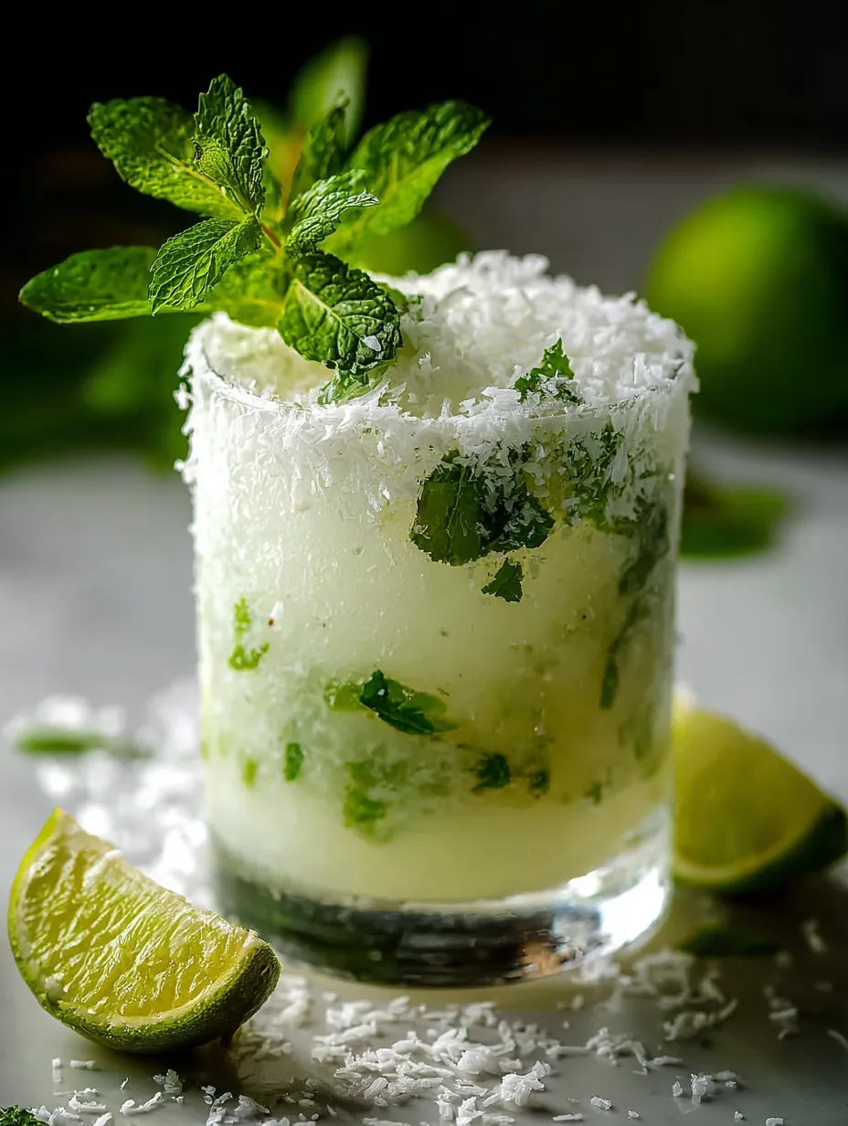 Un vaso con menta, lima y limón mezclados.