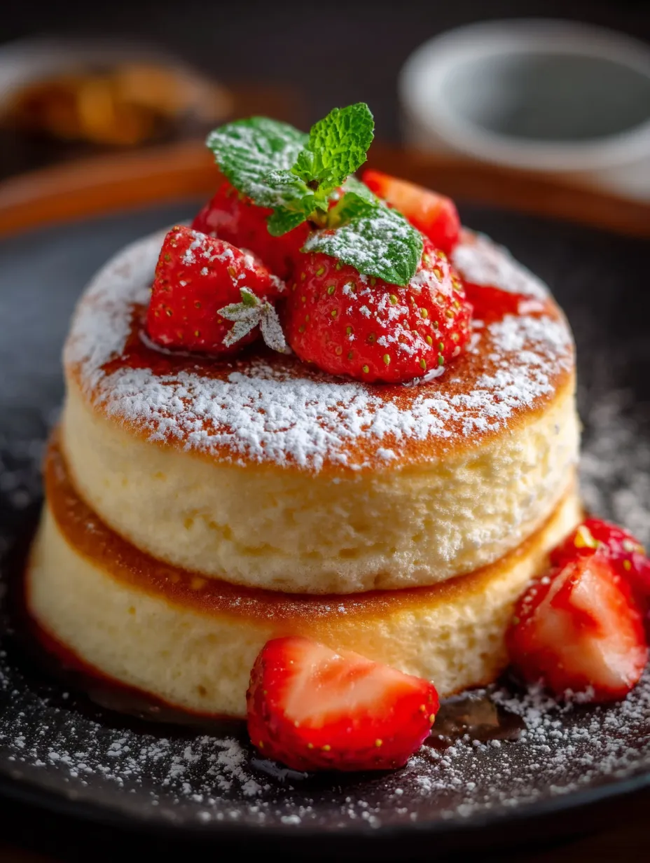 Un pastelito con fresas y azúcar sobre un plato para postres.