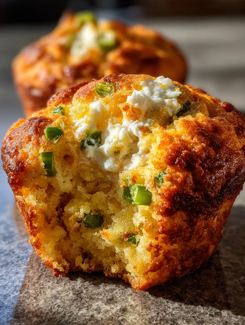 Un muffin con cebollines verdes y queso.