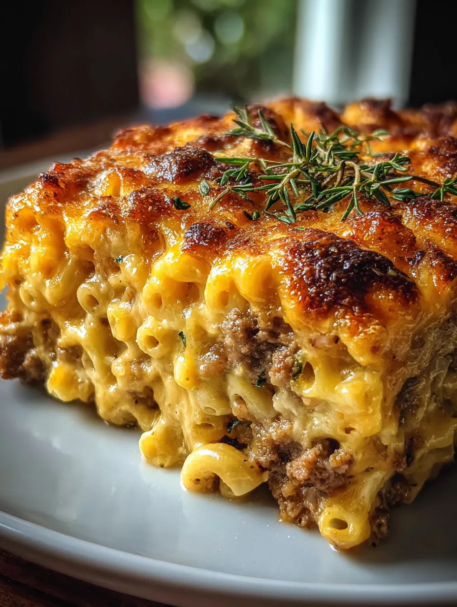 Un gran guiso dorado con queso y cebolla sobre un plato blanco.