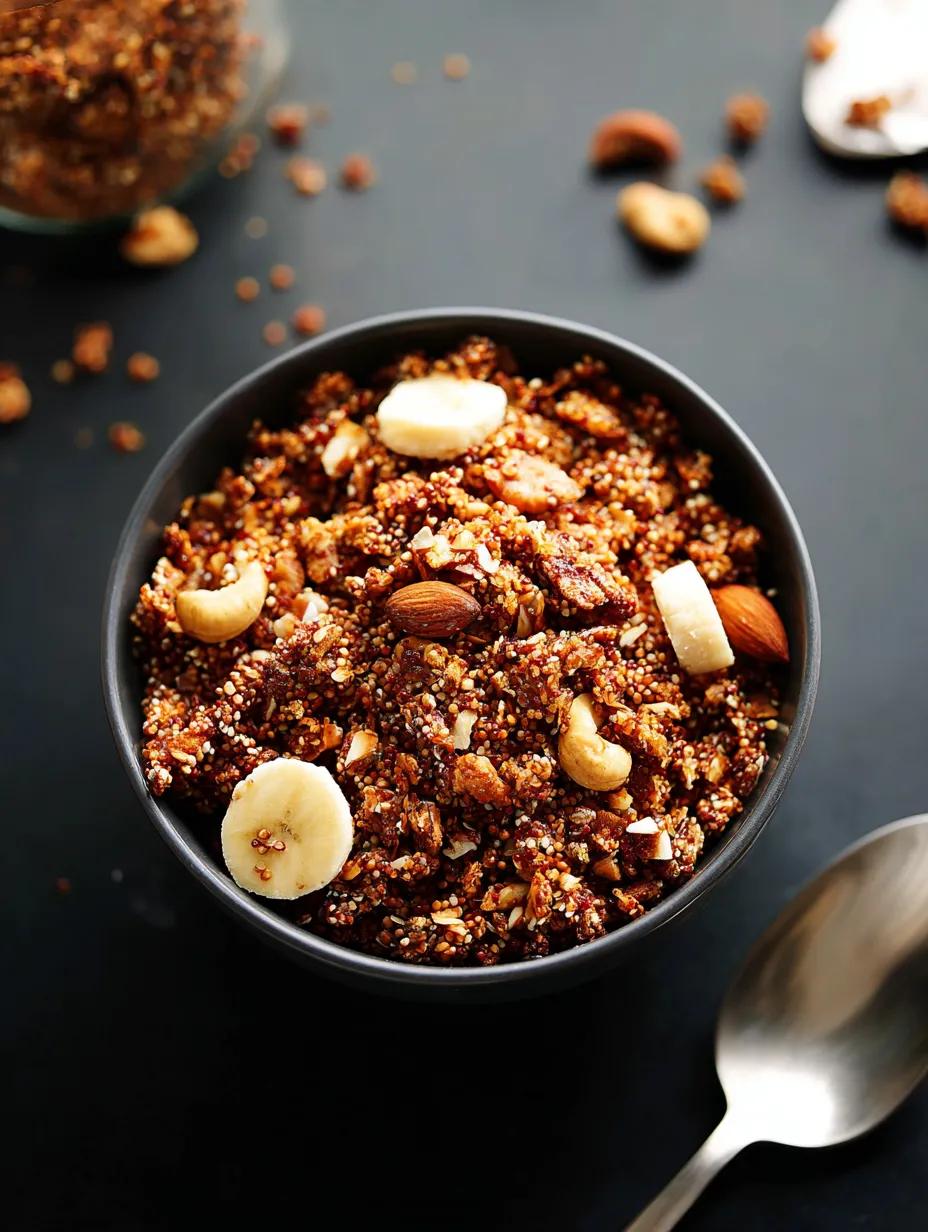 Un bowl negro con plátanos, nueces y frutos secos.