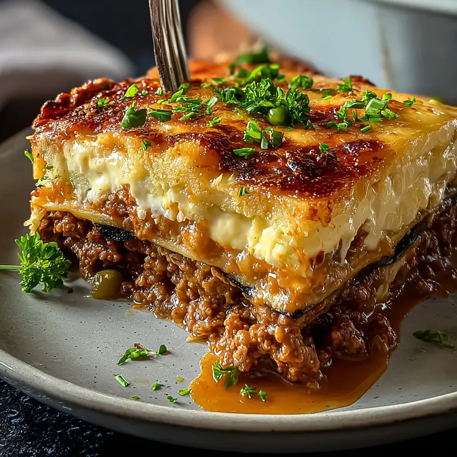 Un bol de carne con salsa y hierbas, listo para comer.