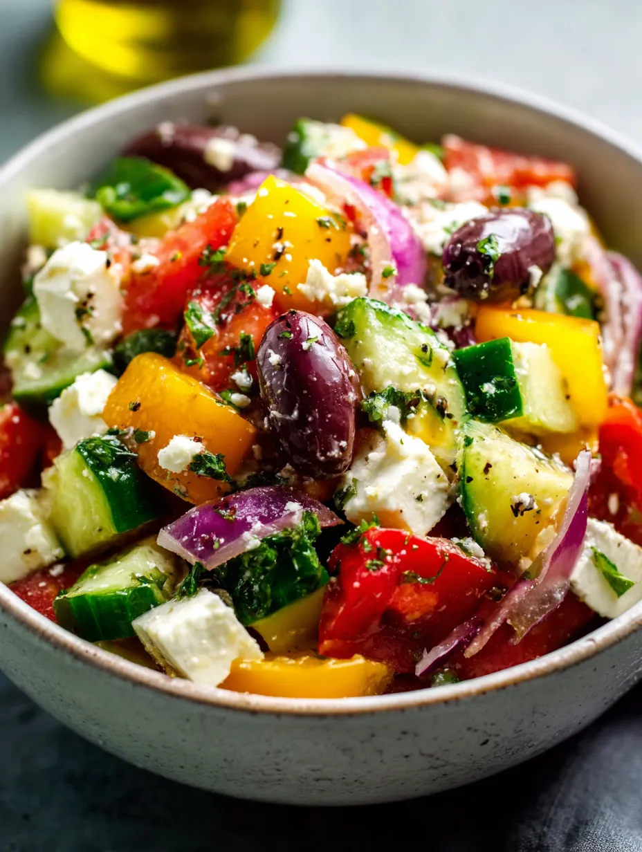 Un vaso con mezcla de veggies como tomate, calabacín, pimientos, pepino y aceitunas.