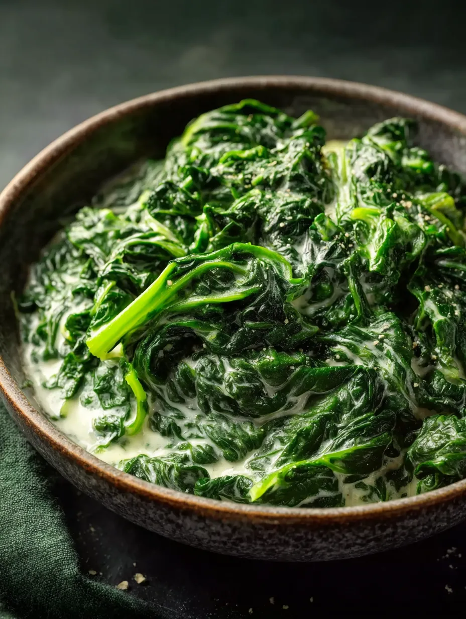 Un bowl con verduras verdes en una salsa suave lista para comer.