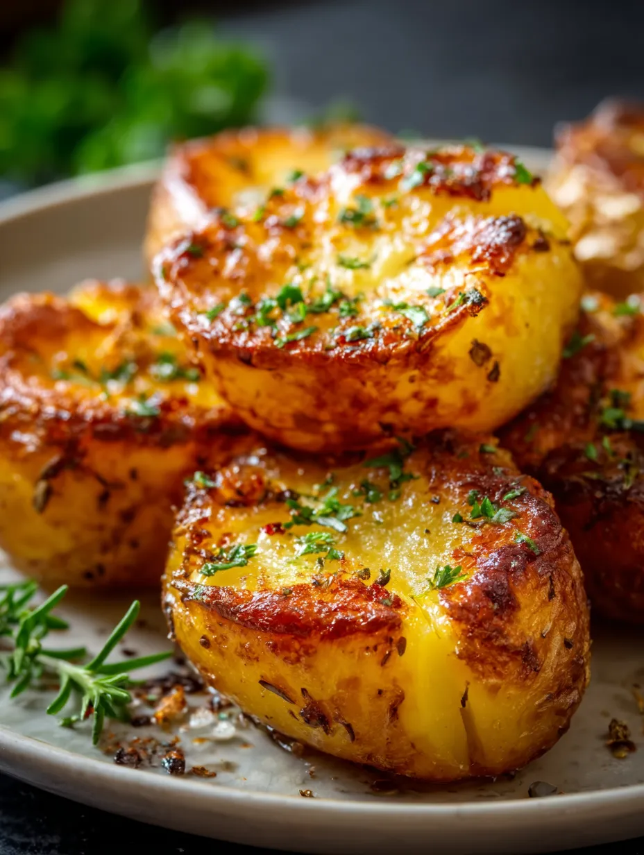 Un plato con papas asadas cubiertas de perejil fresco.