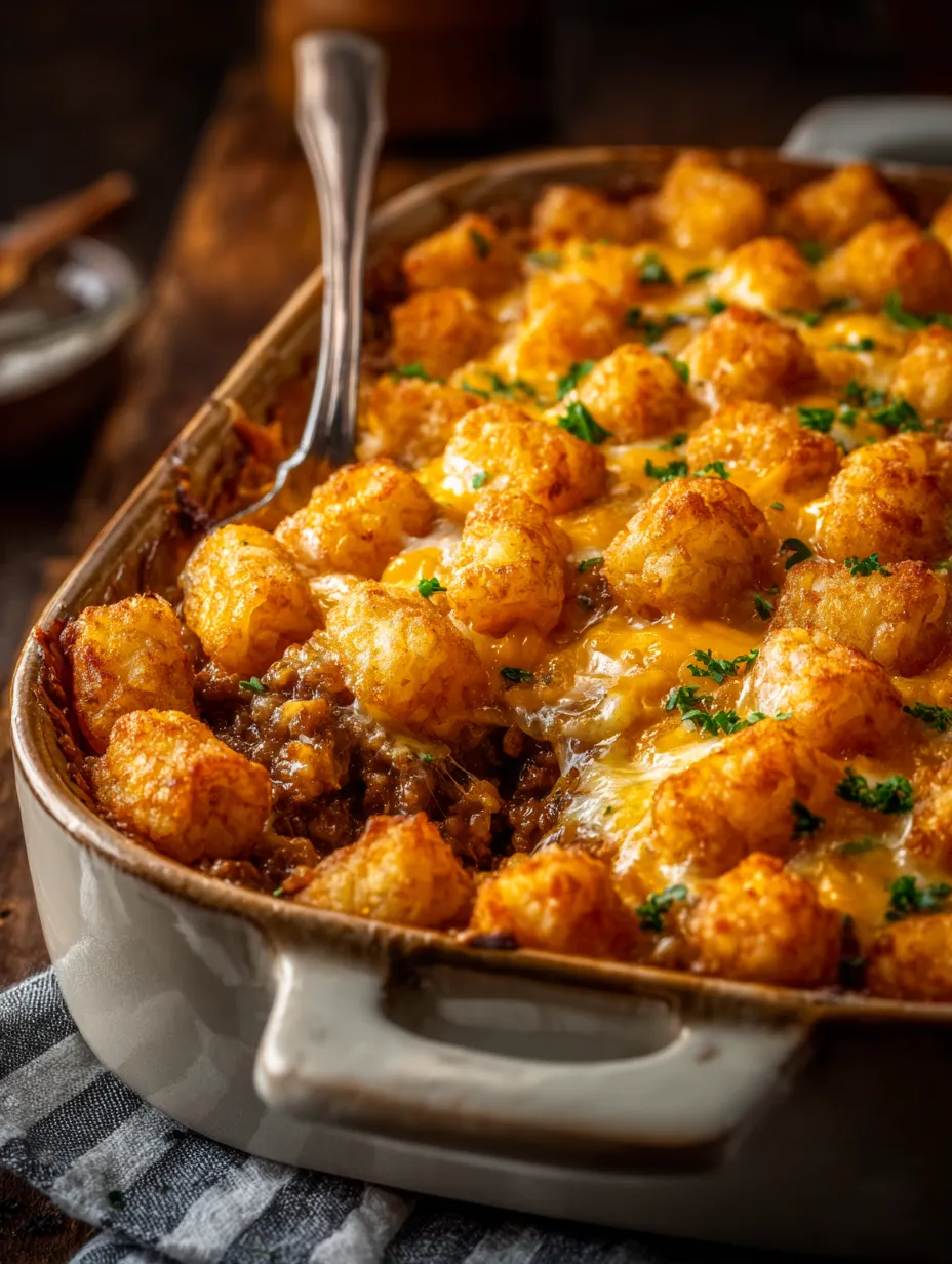 Un plato con Tater Tots y queso.