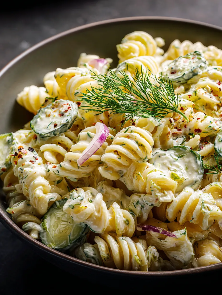 Foto de un bowl con pasta, calabacín, cebolla y perejil.
