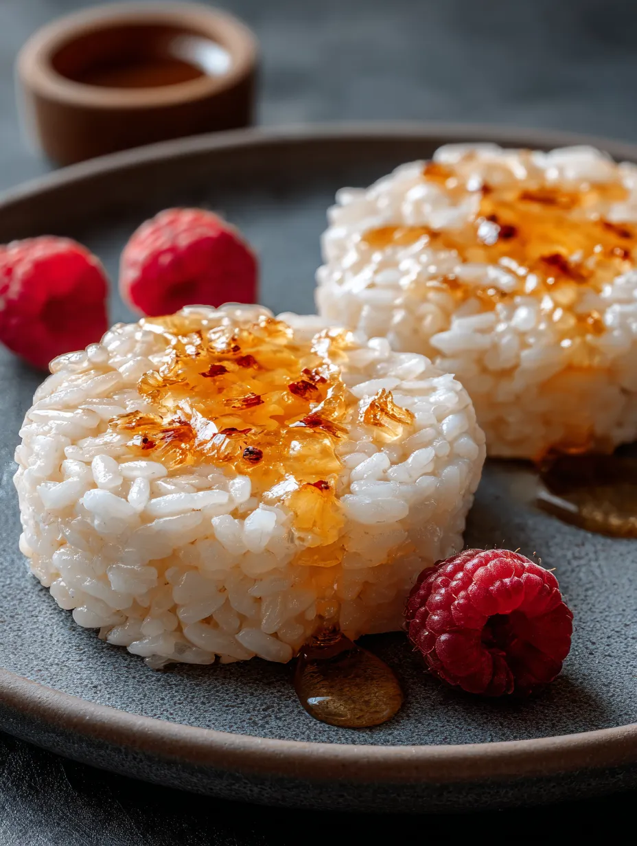 Arroz con salsa en un plato.