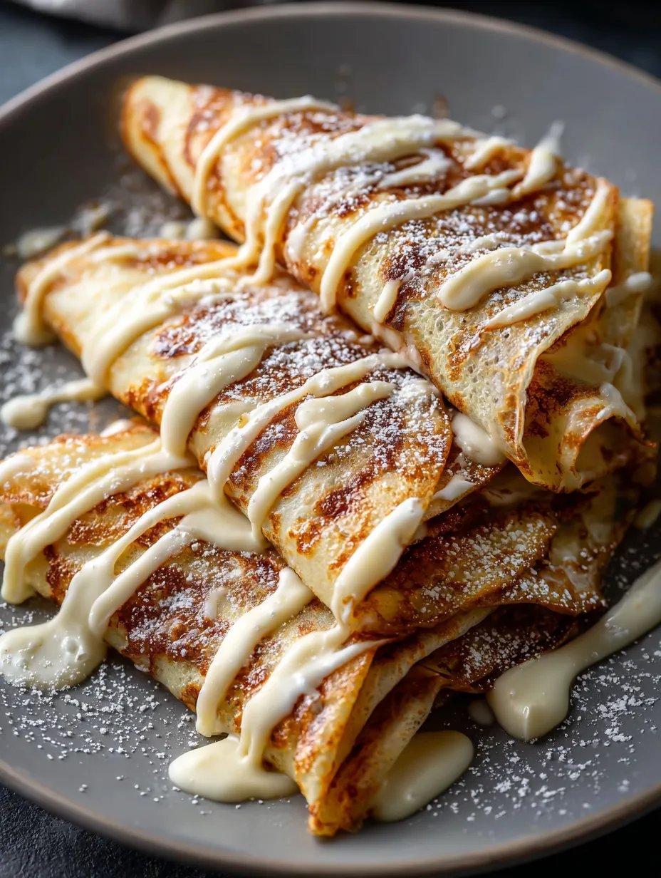 Un plato de pancakes untados con mantequilla y azúcar.