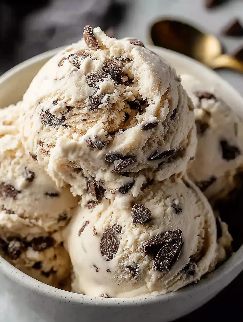 Un bol de helado lleno de trozos de chocolate y chocolate derretido.