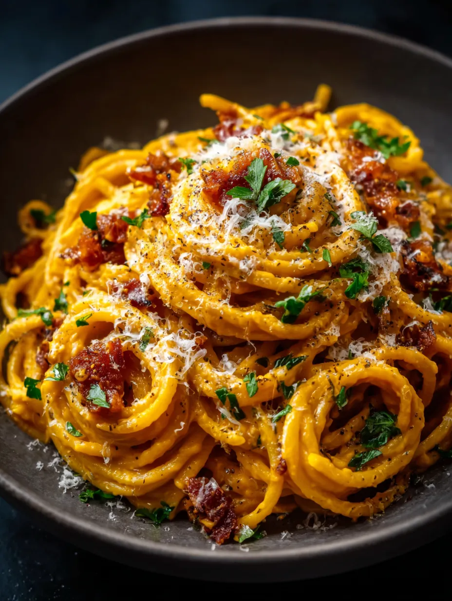 Un bol con pasta, beicon y parmesano.