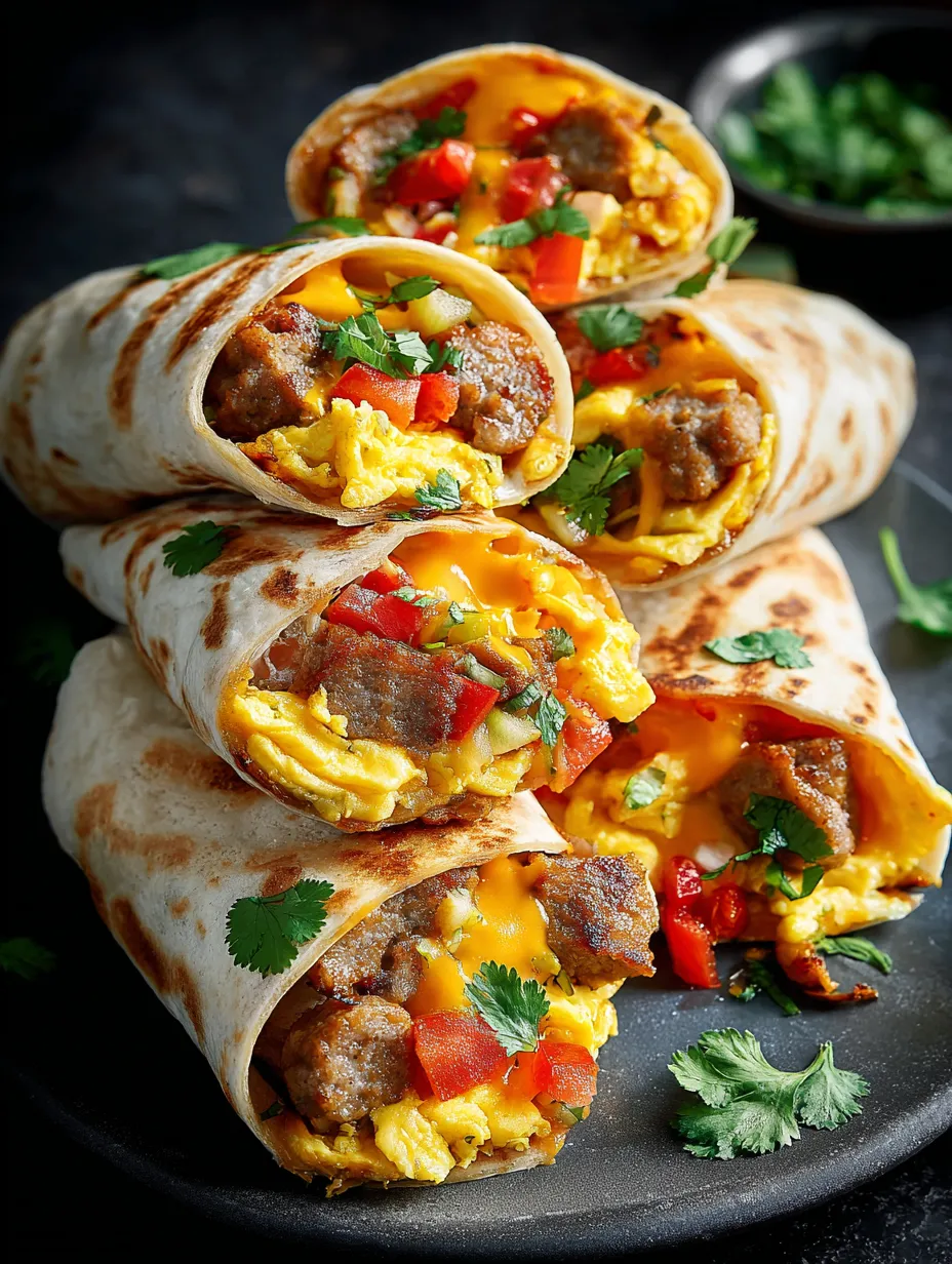 Foto de tres burritos con huevo y patatas en un plato.