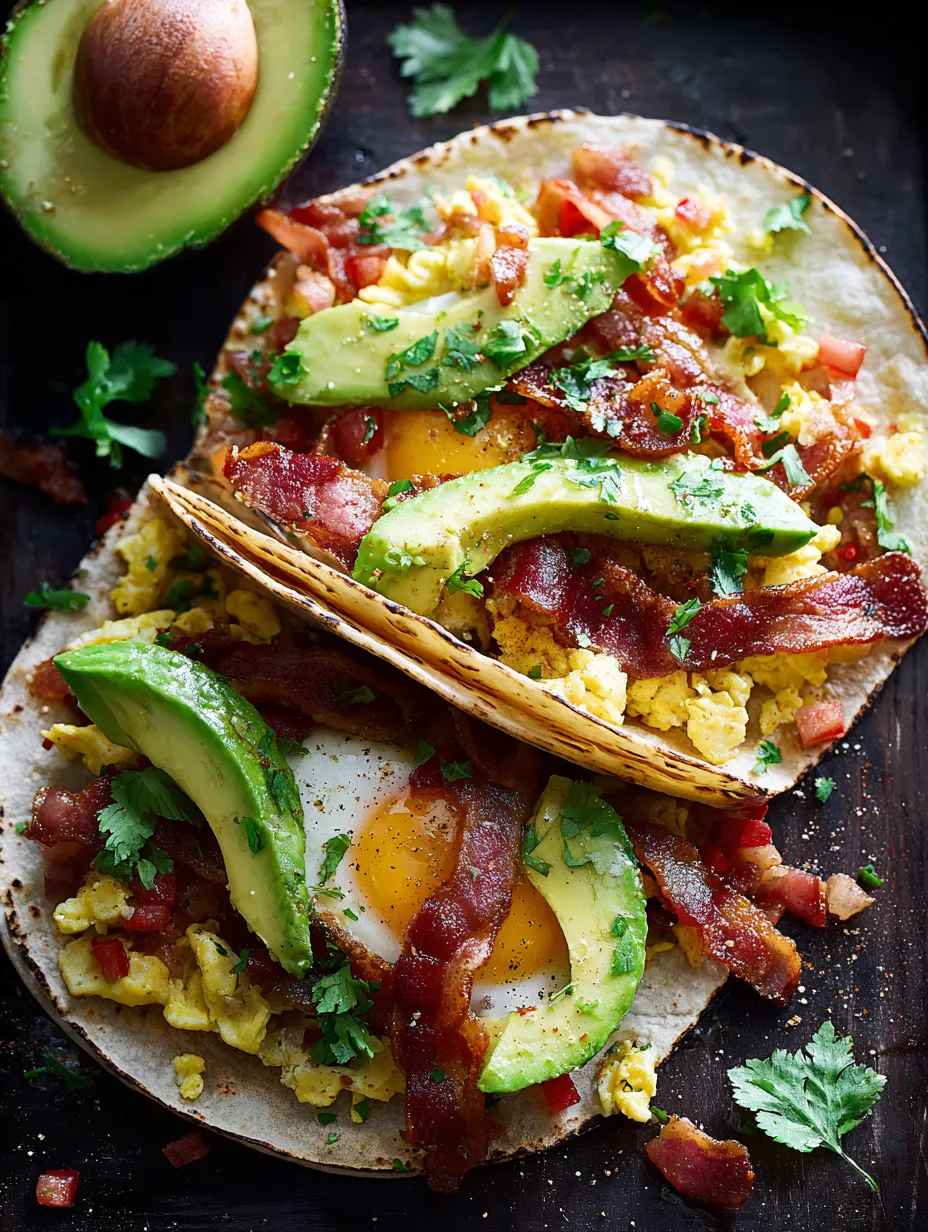 Un taco con bacon, aguacate y huevo.