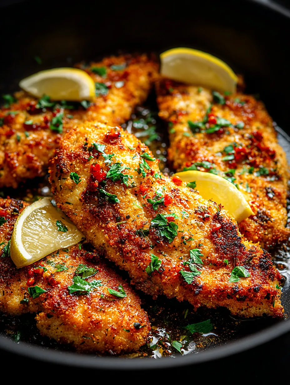 Un bol con trocitos de pollo asado decorados con limón y pimentón.